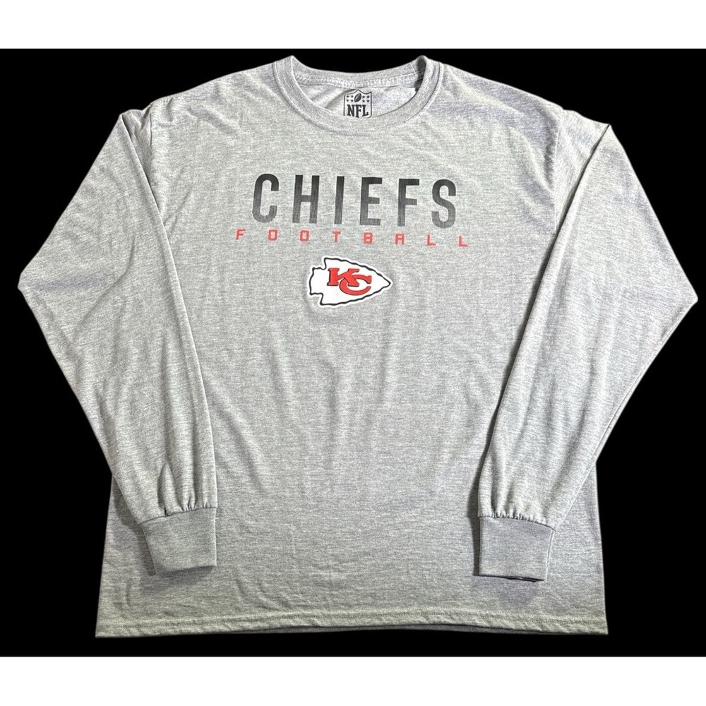 NFL Apparel Kansas City Chiefs Football Gray T-Shirt Long Sleeve Logo Men Sz L